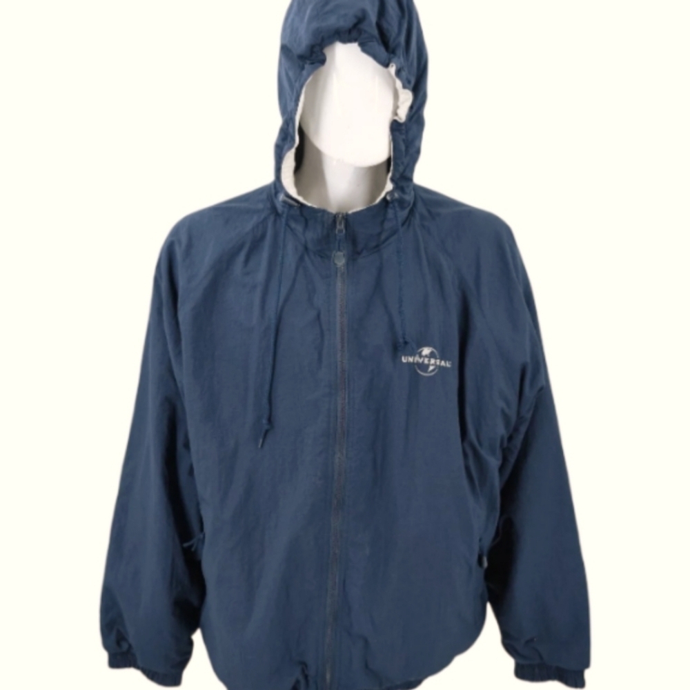 "Universal Studios" Windbreaker Jacket Zip Hood Blue Men's Size L